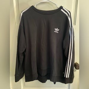 Adidas Three Stripe sweatshirt. Black w/ white stripes & trefoil logo. Large.